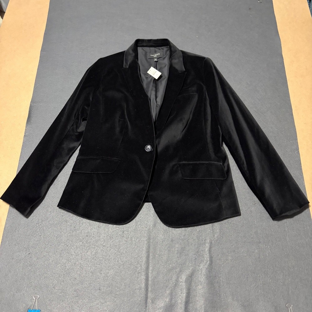 NWT Talbots Velvet Blazer Women 14P Black Event Fall Core Holiday Work Whimsgoth